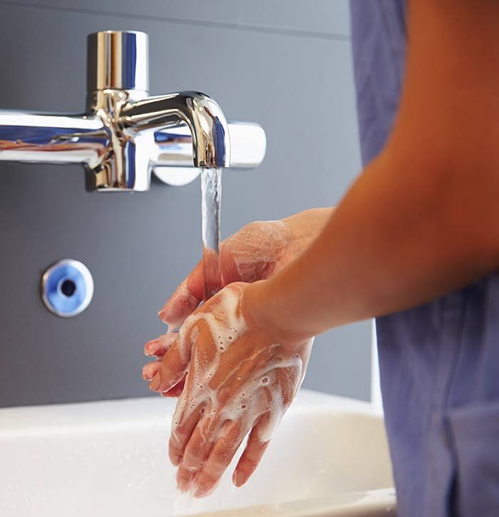Hospital staff washing hands